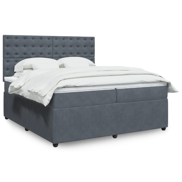 Giroletto a Molle con Materasso Grigio Scuro 200x200 cm Velluto