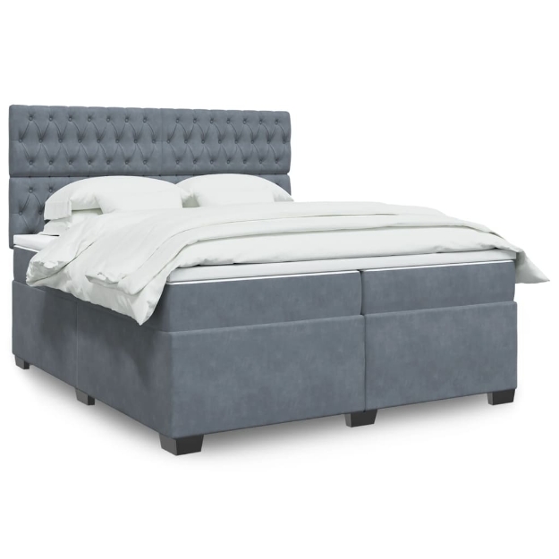 Giroletto a Molle con Materasso Grigio Scuro 200x200 cm Velluto