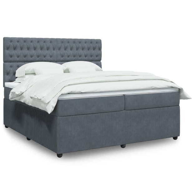 Giroletto a Molle con Materasso Grigio Scuro 200x200 cm Velluto
