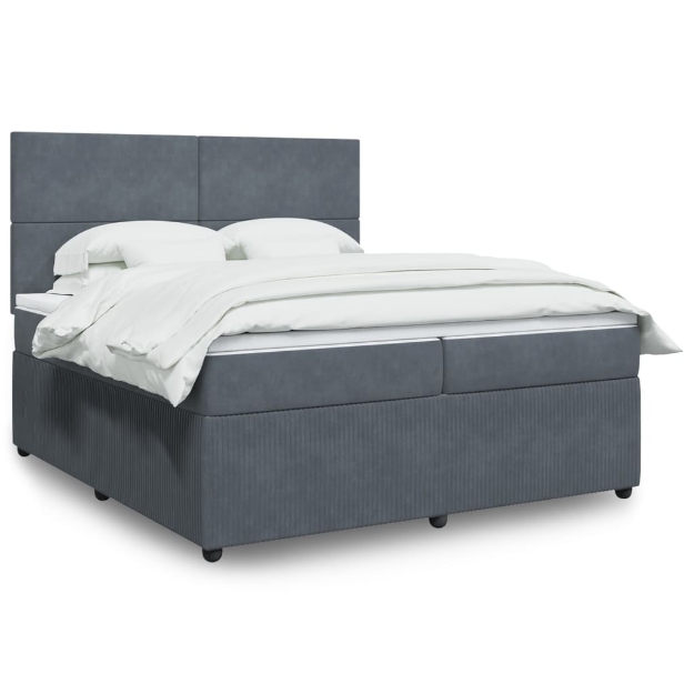 Giroletto a Molle con Materasso Grigio Scuro 200x200 cm Velluto