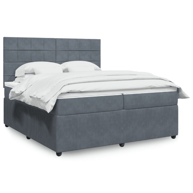 Giroletto a Molle con Materasso Grigio Scuro 200x200 cm Velluto