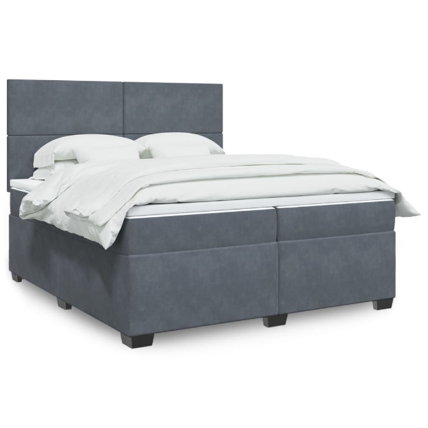 Giroletto a Molle con Materasso Grigio Scuro 200x200 cm Velluto