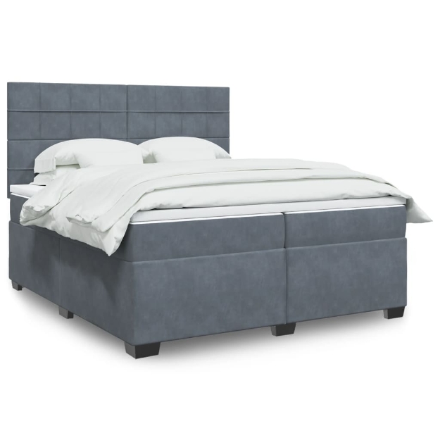 Giroletto a Molle con Materasso Grigio Scuro 200x200 cm Velluto