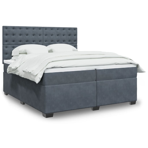 Giroletto a Molle con Materasso Grigio Scuro 200x200 cm Velluto