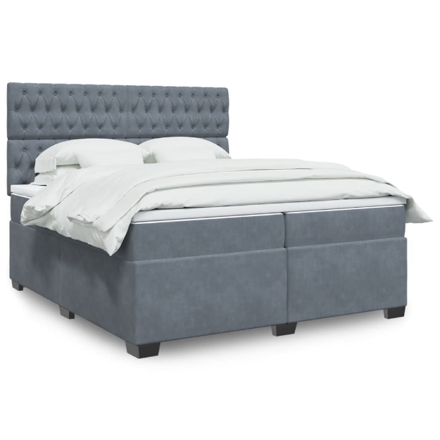 Giroletto a Molle con Materasso Grigio Scuro 200x200 cm Velluto