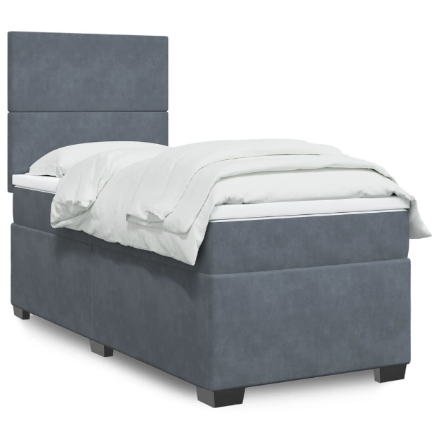 Giroletto a Molle con Materasso Grigio Scuro 90x200 cm Velluto