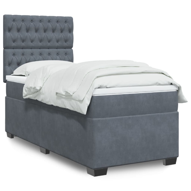 Giroletto a Molle con Materasso Grigio Scuro 90x200 cm Velluto