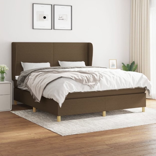 Giroletto a Molle con Materasso Marrone Scuro 180x200cm Tessuto