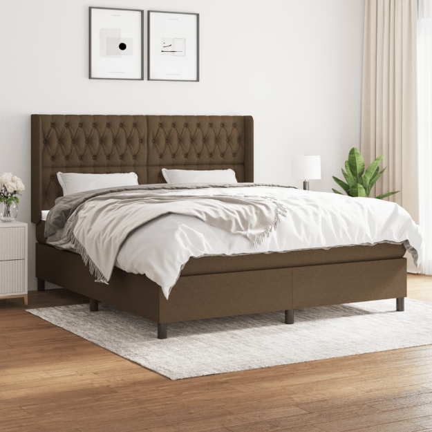 Giroletto a Molle con Materasso Marrone Scuro 180x200cm Tessuto