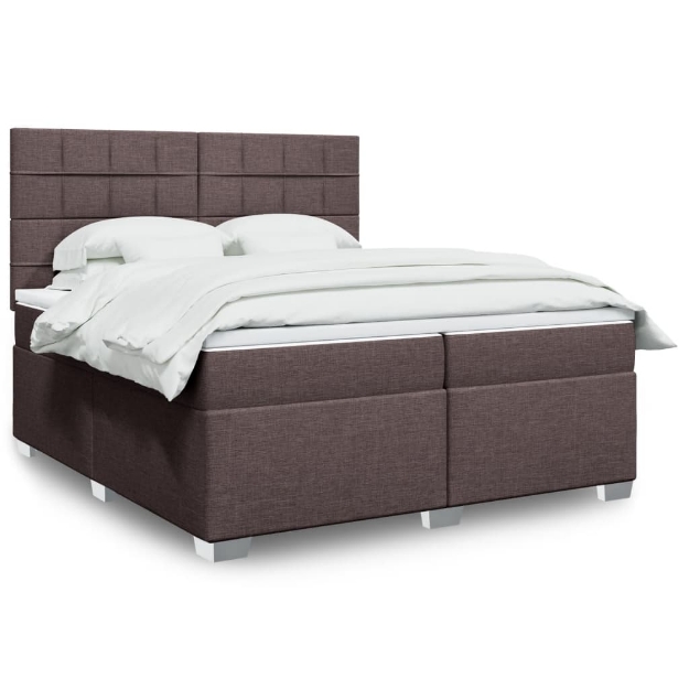 Giroletto a Molle con Materasso Marrone Scuro 200x200cm Tessuto