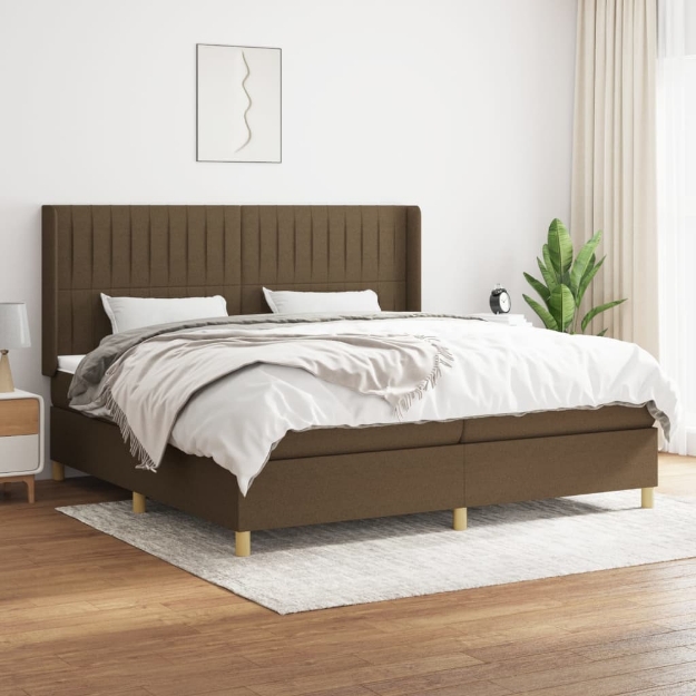 Giroletto a Molle con Materasso Marrone Scuro 200x200cm Tessuto