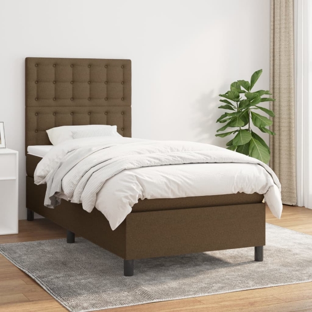 Giroletto a Molle con Materasso Marrone Scuro 80x200 cm Tessuto