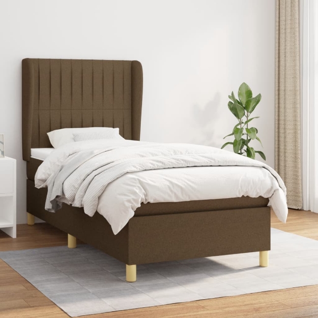 Giroletto a Molle con Materasso Marrone Scuro 90x190cm Tessuto