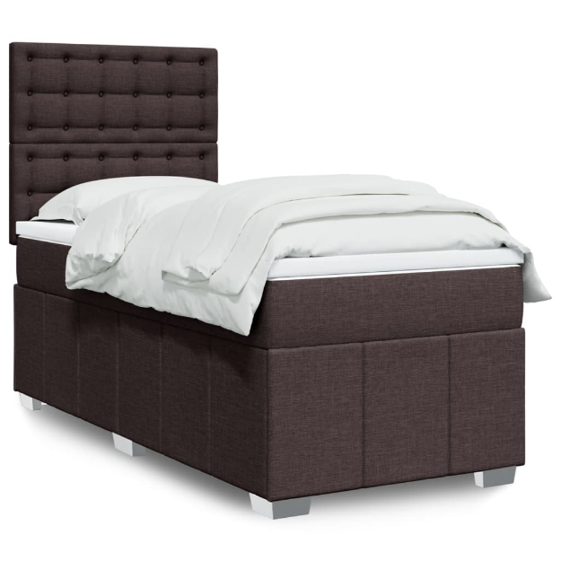 Giroletto a Molle con Materasso Marrone Scuro 90x190cm Tessuto