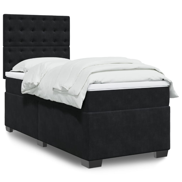Giroletto a Molle con Materasso Nero 100x200 cm in Velluto