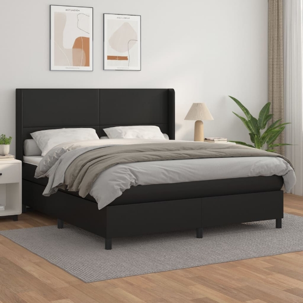 Giroletto a Molle con Materasso Nero 160x200 cm in Similpelle