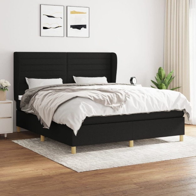Giroletto a Molle con Materasso Nero 160x200 cm in Tessuto