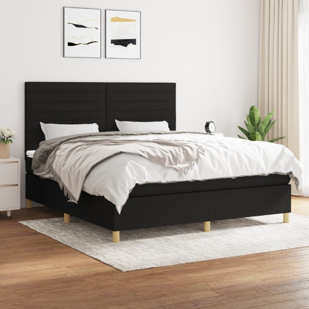 Giroletto a Molle con Materasso Nero 160x200 cm in Tessuto