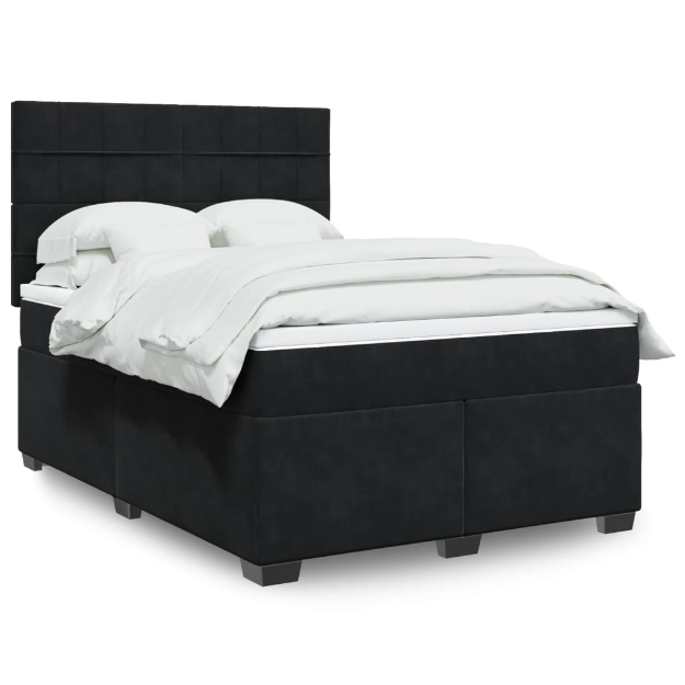 Giroletto a Molle con Materasso Nero 160x200 cm in Velluto
