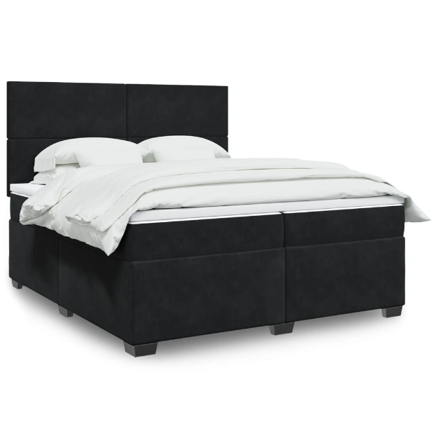 Giroletto a Molle con Materasso Nero 200x200 cm in Velluto