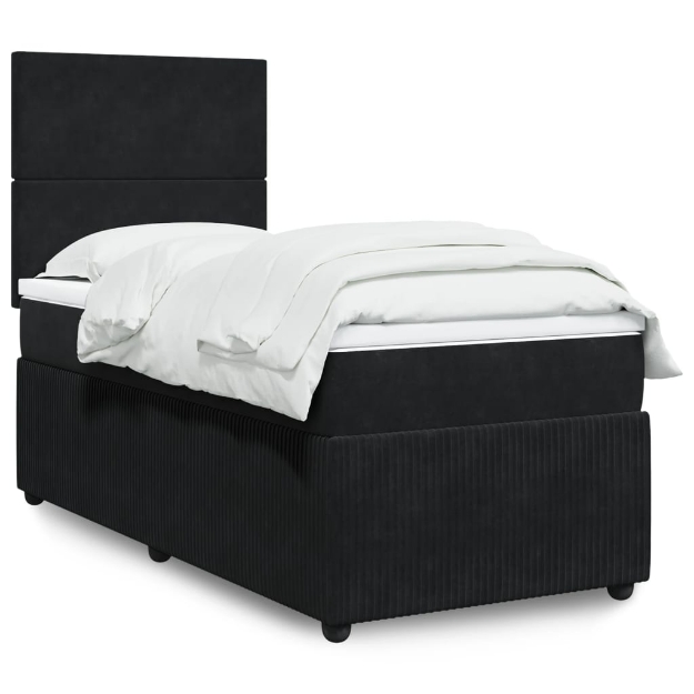 Giroletto a Molle con Materasso Nero 90x200 cm in Velluto