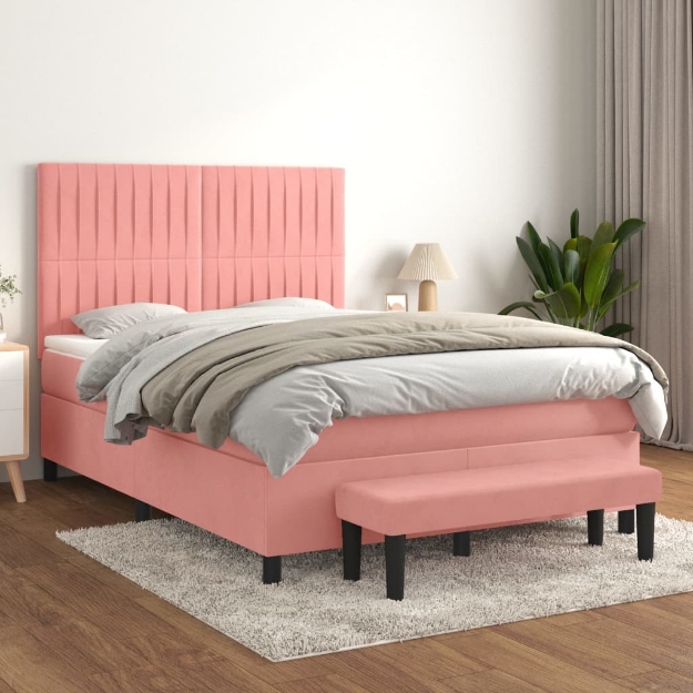 Giroletto a Molle con Materasso Rosa 140x190 cm in Velluto