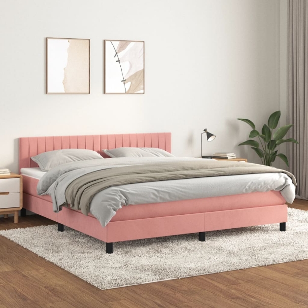 Giroletto a Molle con Materasso Rosa 160x200 cm in Velluto