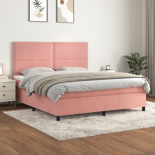 Giroletto a Molle con Materasso Rosa 180x200 cm in Velluto