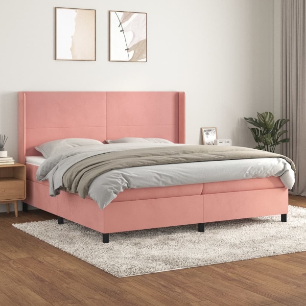Giroletto a Molle con Materasso Rosa 200x200 cm in Velluto