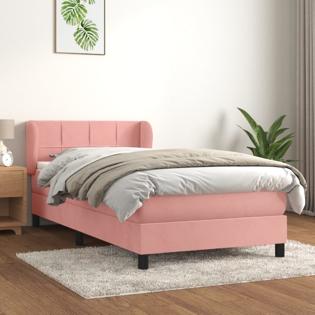 Giroletto a Molle con Materasso Rosa 90x190 cm in Velluto