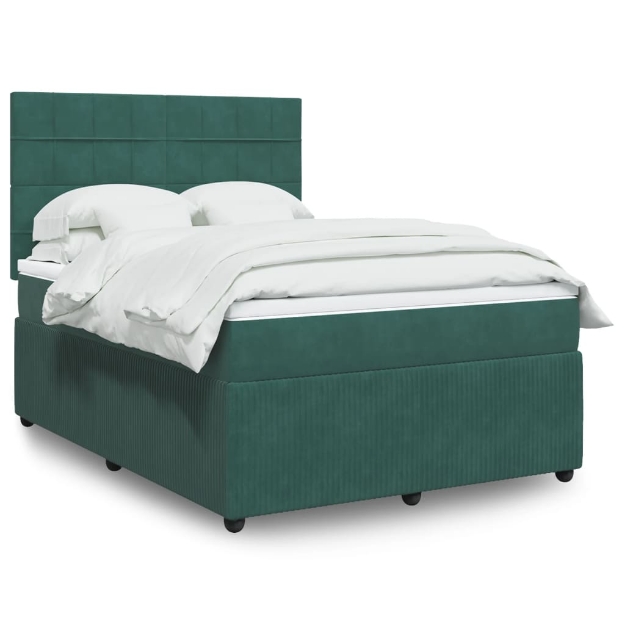 Giroletto a Molle con Materasso Verde Scuro 140x190 cm Velluto