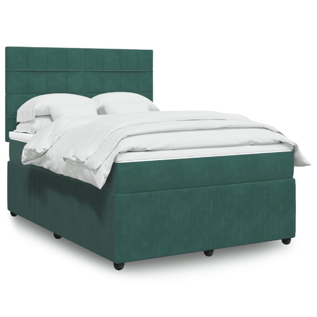 Giroletto a Molle con Materasso Verde Scuro 140x200 cm Velluto