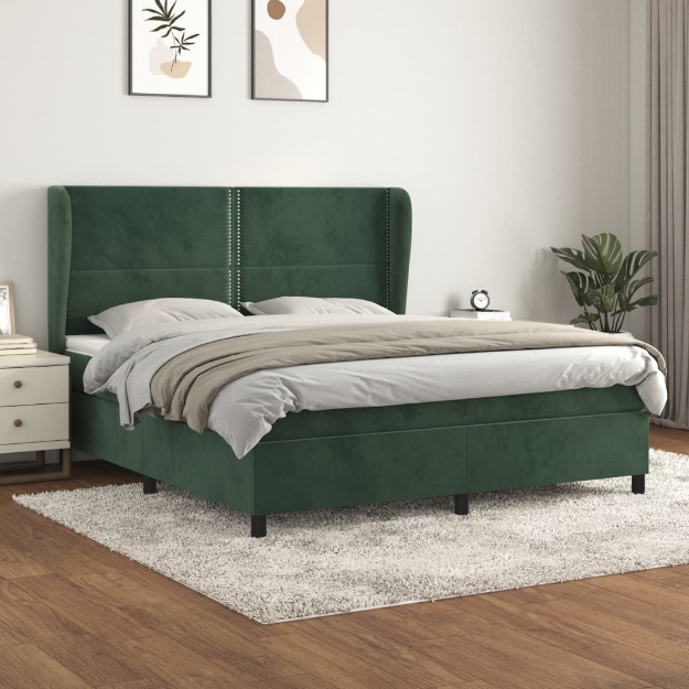Giroletto a Molle con Materasso Verde Scuro 160x200 cm Velluto