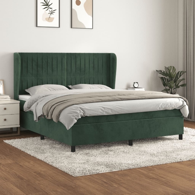 Giroletto a Molle con Materasso Verde Scuro 160x200 cm Velluto