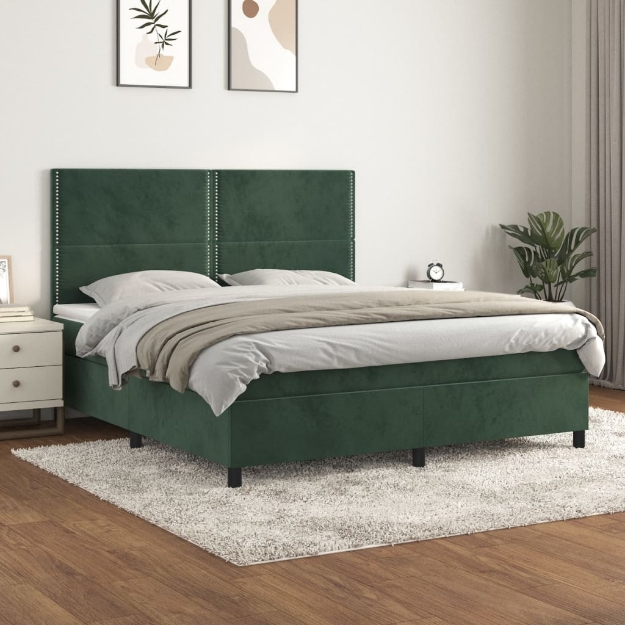 Giroletto a Molle con Materasso Verde Scuro 160x200 cm Velluto