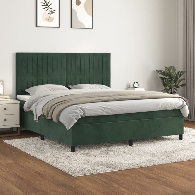 Giroletto a Molle con Materasso Verde Scuro 160x200 cm Velluto