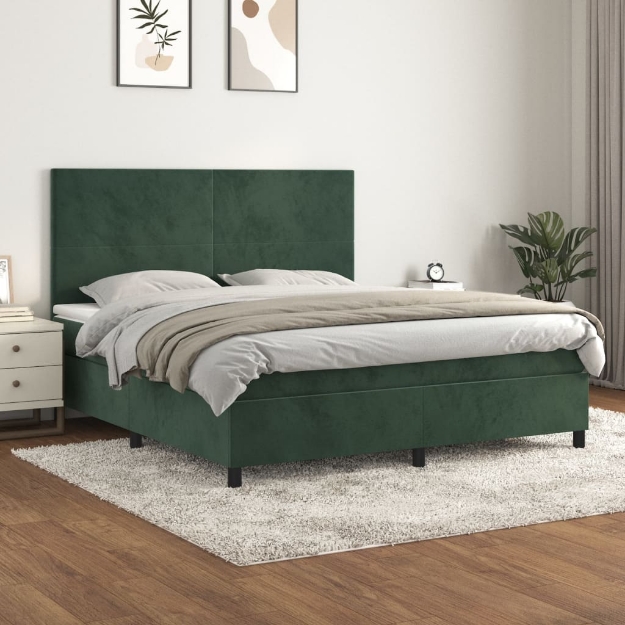 Giroletto a Molle con Materasso Verde Scuro 160x200 cm Velluto
