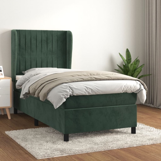Giroletto a Molle con Materasso Verde Scuro 80x200 cm Velluto