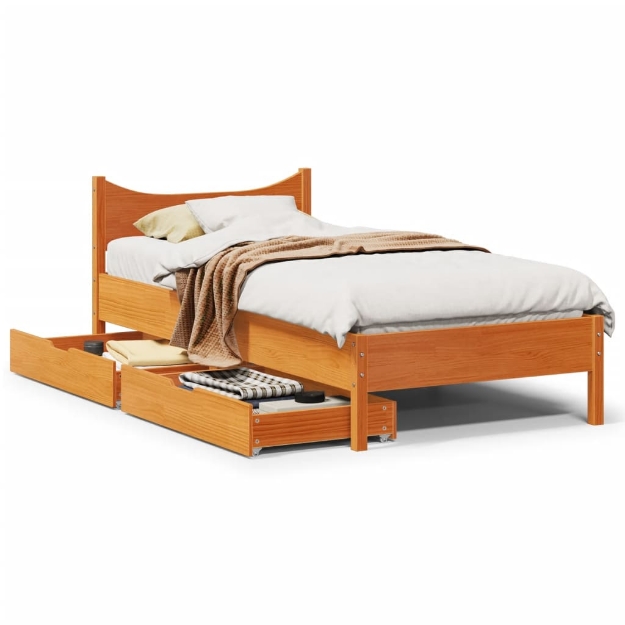 Giroletto Cassetti Marrone Cera 75x190cm in Legno Massello Pino