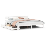 Giroletto con Cassetti Bianco 200x200 cm Legno Massello di Pino