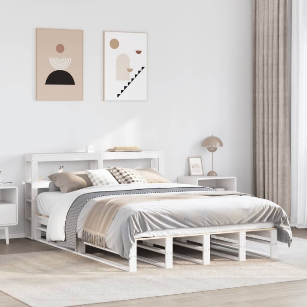Giroletto con Testiera Bianco 120x190 cm Legno Massello di Pino
