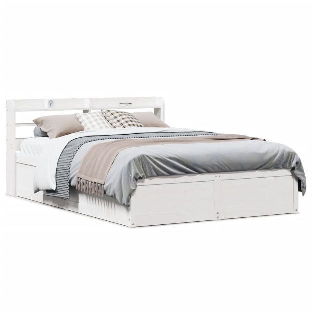 Giroletto con Testiera Bianco 135x190 cm Legno Massello di Pino