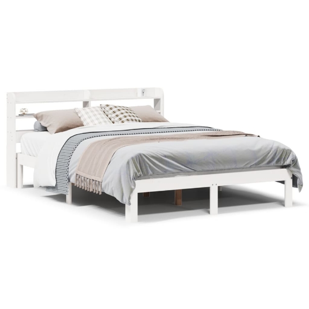 Giroletto con Testiera Bianco 135x190 cm Legno Massello di Pino