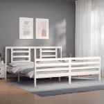 Giroletto con Testiera Bianco 200x200 cm in Legno Massello