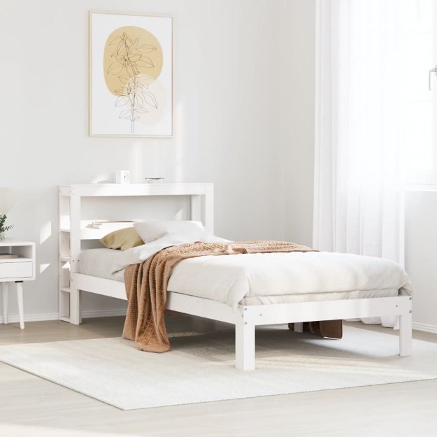 Giroletto con Testiera Bianco 90x190 cm Legno Massello di Pino
