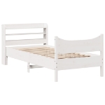 Giroletto con Testiera Bianco 90x190 cm Legno Massello di Pino