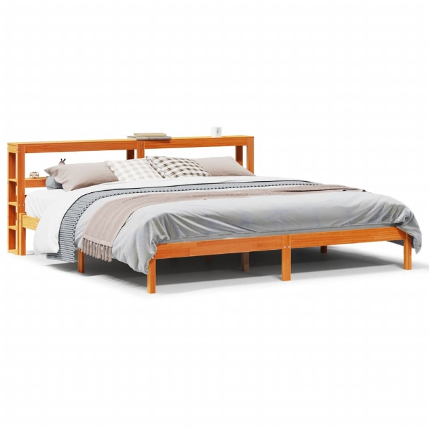 Giroletto con Testiera Marrone Cera 200x200 cm Massello Pino