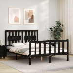 Giroletto con Testiera Nero 140x190 cm in Legno Massello