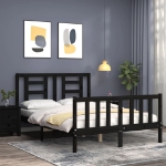 Giroletto con Testiera Nero 140x200 cm in Legno Massello