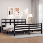 Giroletto con Testiera Nero 200x200 cm in Legno Massello